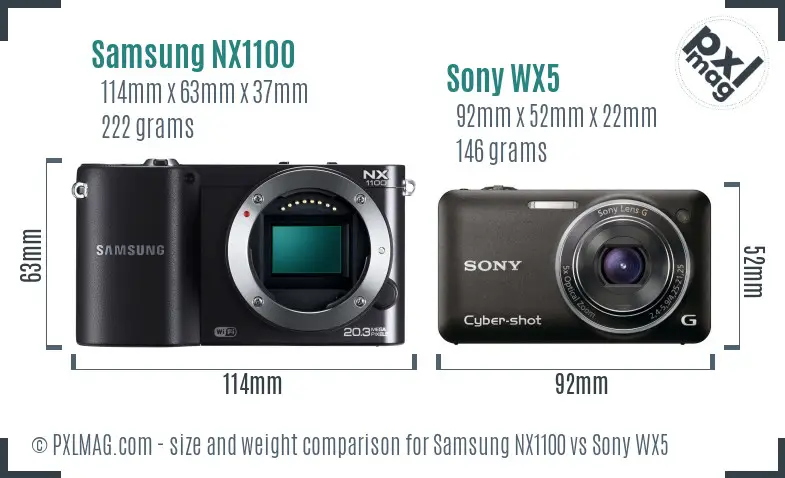 Samsung NX1100 vs Sony WX5 size comparison