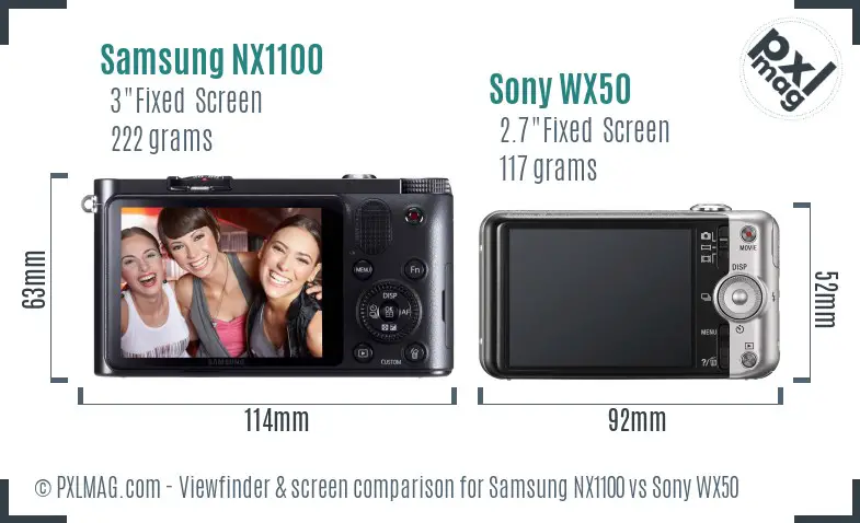 Samsung NX1100 vs Sony WX50 Screen and Viewfinder comparison
