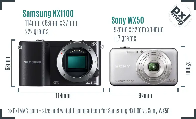 Samsung NX1100 vs Sony WX50 size comparison