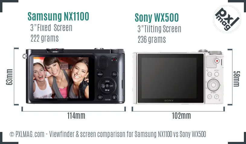 Samsung NX1100 vs Sony WX500 Screen and Viewfinder comparison