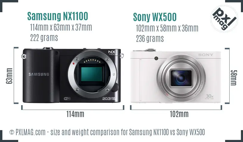 Samsung NX1100 vs Sony WX500 size comparison
