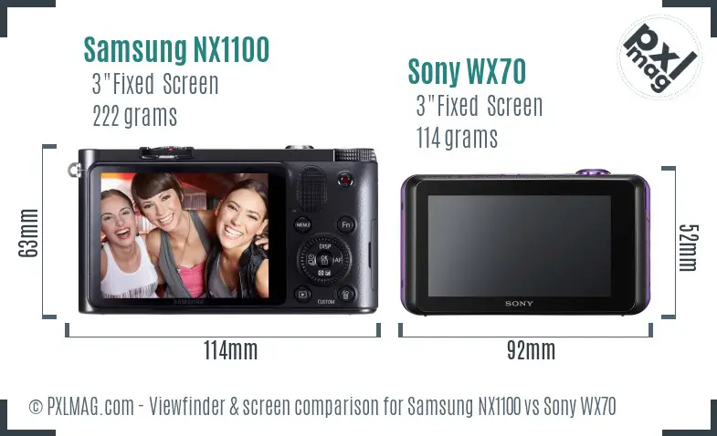 Samsung NX1100 vs Sony WX70 Screen and Viewfinder comparison