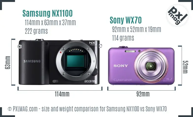 Samsung NX1100 vs Sony WX70 size comparison