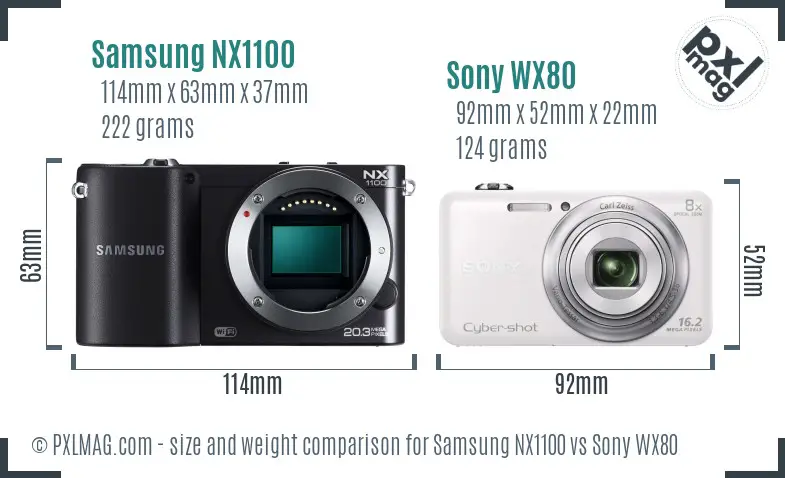 Samsung NX1100 vs Sony WX80 size comparison