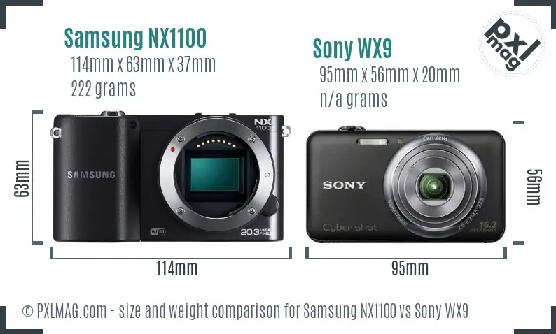 Samsung NX1100 vs Sony WX9 size comparison