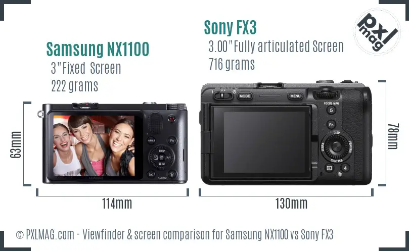 Samsung NX1100 vs Sony FX3 Screen and Viewfinder comparison