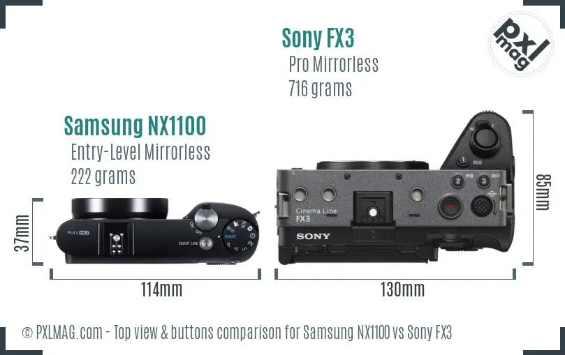 Samsung NX1100 vs Sony FX3 top view buttons comparison