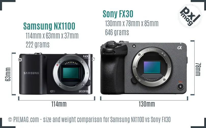 Samsung NX1100 vs Sony FX30 size comparison