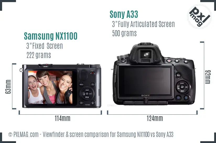 Samsung NX1100 vs Sony A33 Screen and Viewfinder comparison