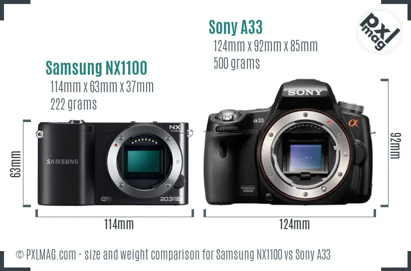Samsung NX1100 vs Sony A33 size comparison