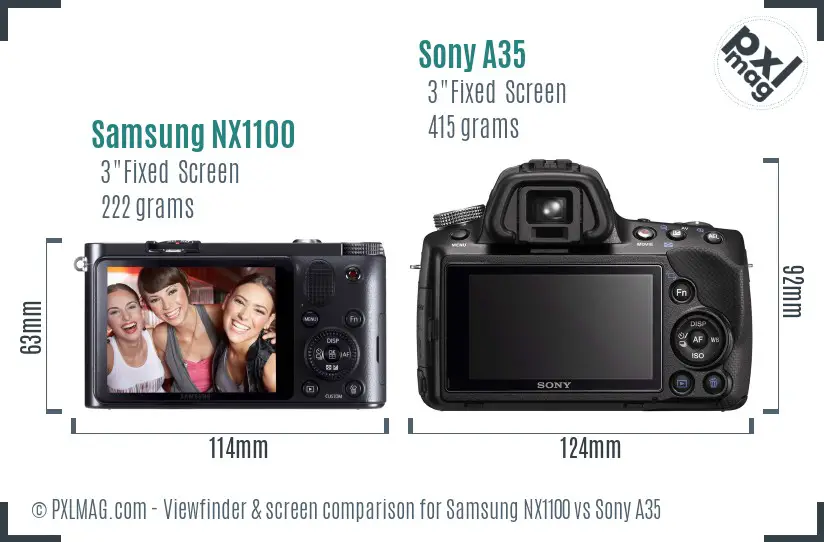 Samsung NX1100 vs Sony A35 Screen and Viewfinder comparison