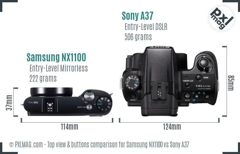 Samsung NX1100 vs Sony A37 top view buttons comparison