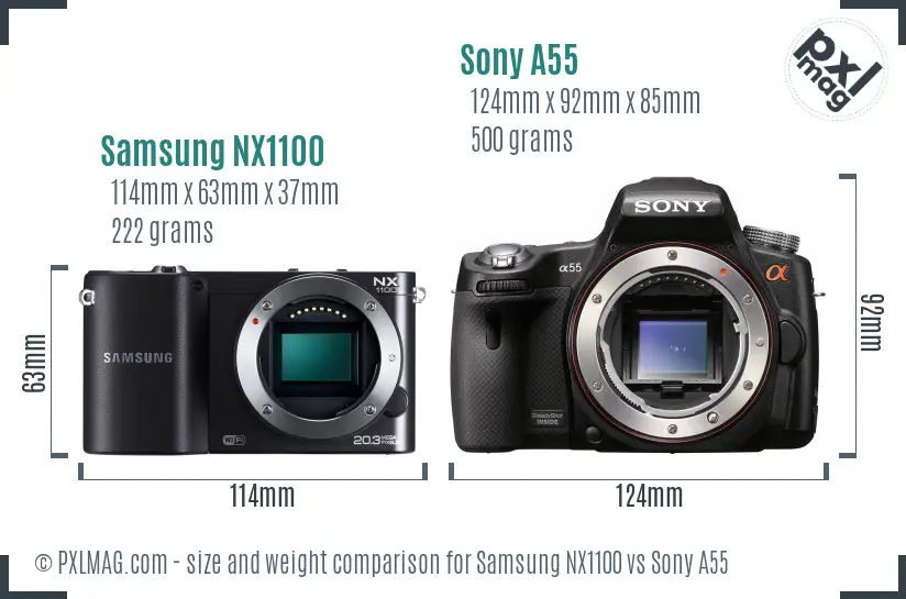 Samsung NX1100 vs Sony A55 size comparison