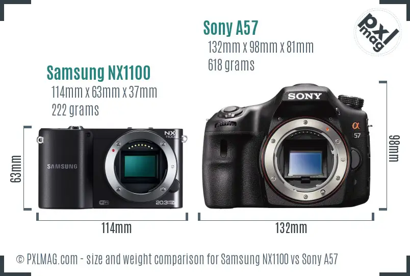 Samsung NX1100 vs Sony A57 size comparison