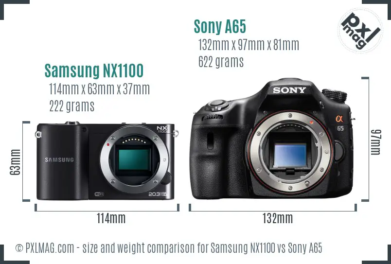 Samsung NX1100 vs Sony A65 size comparison