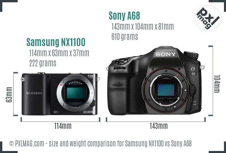 Samsung NX1100 vs Sony A68 size comparison