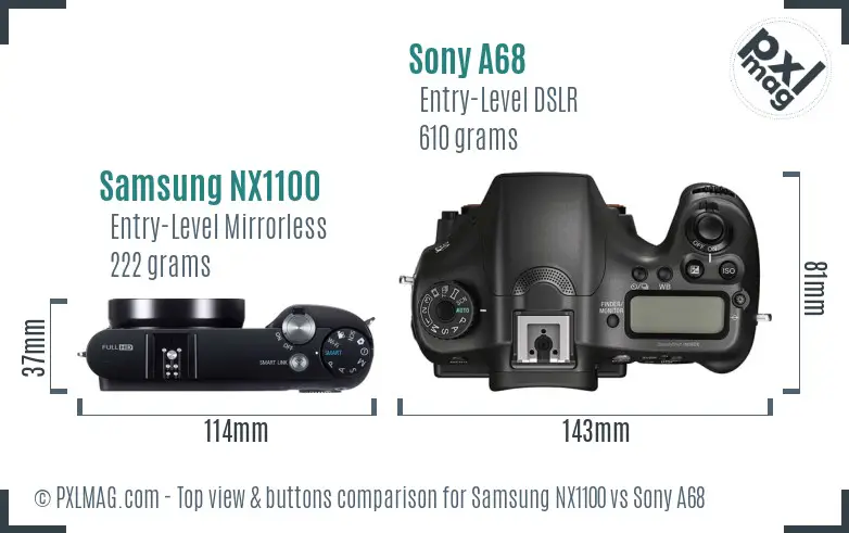 Samsung NX1100 vs Sony A68 top view buttons comparison