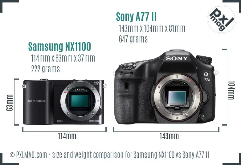 Samsung NX1100 vs Sony A77 II size comparison