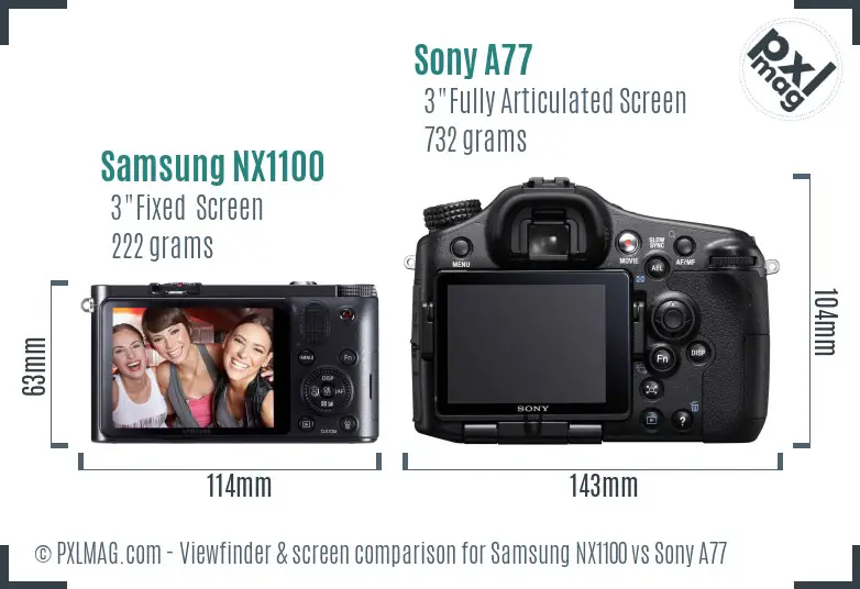 Samsung NX1100 vs Sony A77 Screen and Viewfinder comparison