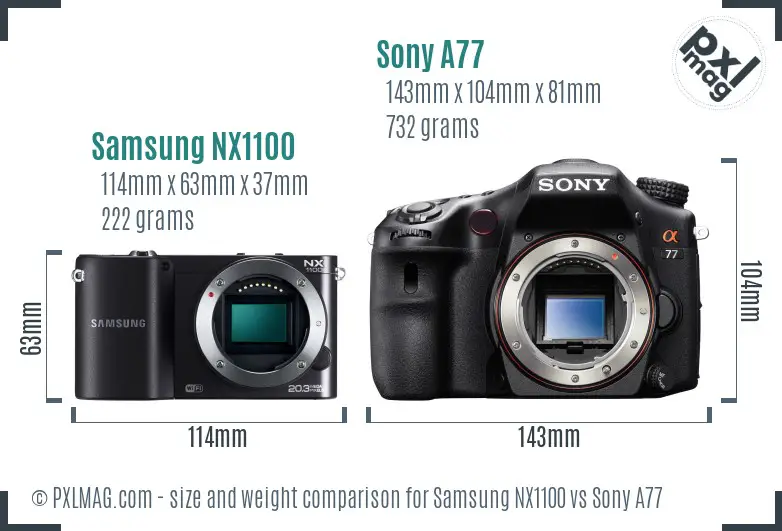 Samsung NX1100 vs Sony A77 size comparison