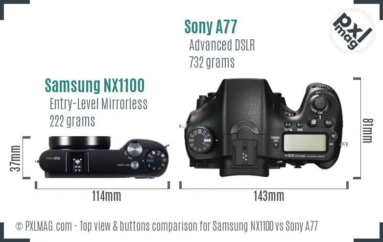 Samsung NX1100 vs Sony A77 top view buttons comparison