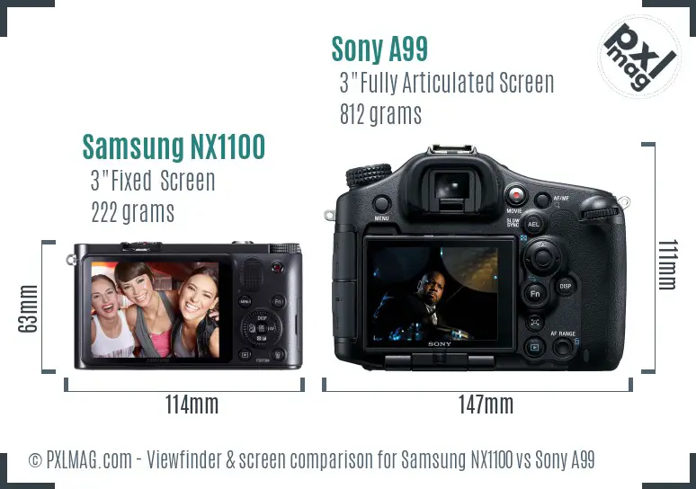 Samsung NX1100 vs Sony A99 Screen and Viewfinder comparison