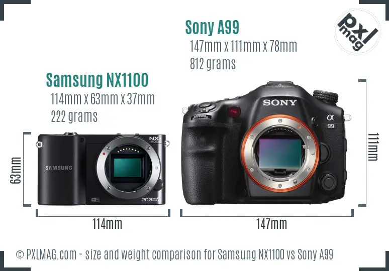 Samsung NX1100 vs Sony A99 size comparison