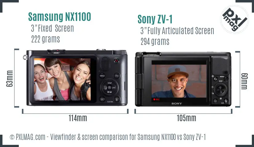 Samsung NX1100 vs Sony ZV-1 Screen and Viewfinder comparison