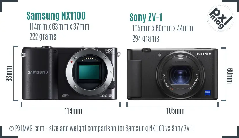 Samsung NX1100 vs Sony ZV-1 size comparison