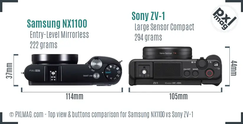 Samsung NX1100 vs Sony ZV-1 top view buttons comparison