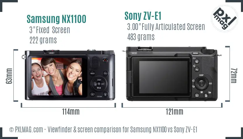 Samsung NX1100 vs Sony ZV-E1 Screen and Viewfinder comparison