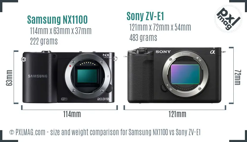 Samsung NX1100 vs Sony ZV-E1 size comparison