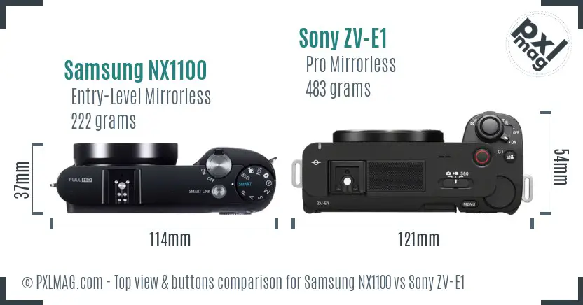 Samsung NX1100 vs Sony ZV-E1 top view buttons comparison