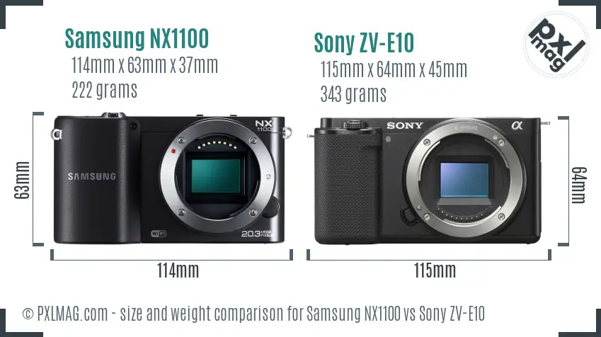 Samsung NX1100 vs Sony ZV-E10 size comparison