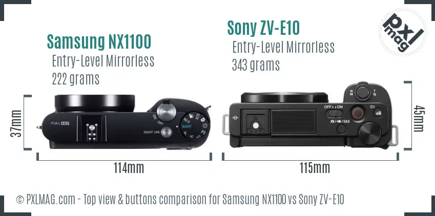 Samsung NX1100 vs Sony ZV-E10 top view buttons comparison