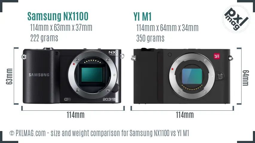 Samsung NX1100 vs YI M1 size comparison