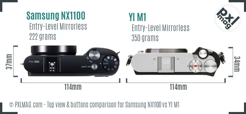 Samsung NX1100 vs YI M1 top view buttons comparison