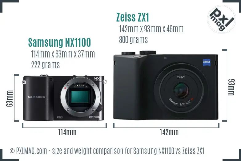 Samsung NX1100 vs Zeiss ZX1 size comparison