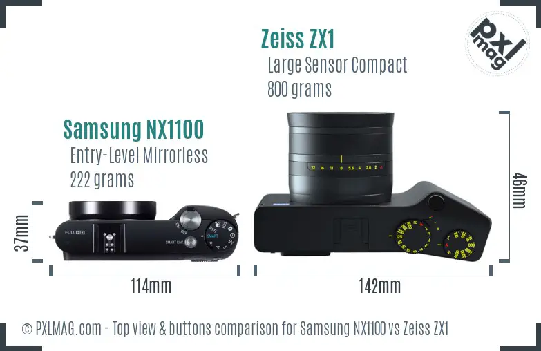 Samsung NX1100 vs Zeiss ZX1 top view buttons comparison