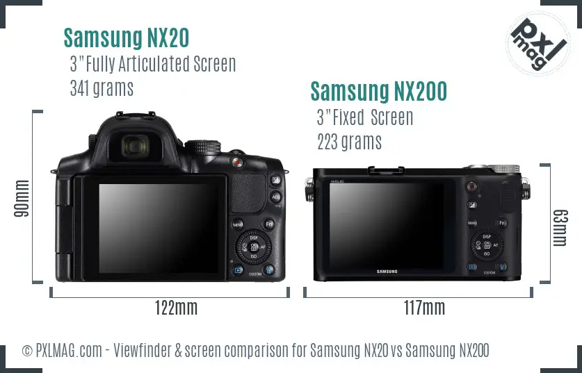 Samsung NX20 vs Samsung NX200 Screen and Viewfinder comparison