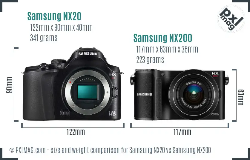 Samsung NX20 vs Samsung NX200 size comparison