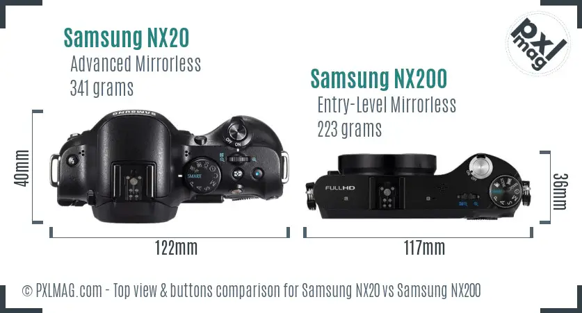 Samsung NX20 vs Samsung NX200 top view buttons comparison