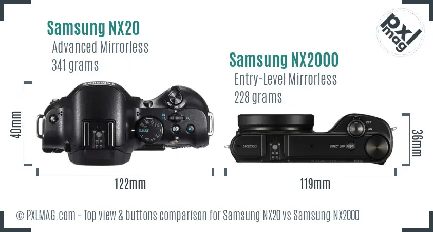 Samsung NX20 vs Samsung NX2000 top view buttons comparison