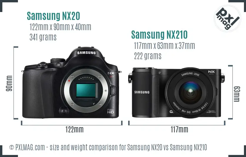 Samsung NX20 vs Samsung NX210 size comparison