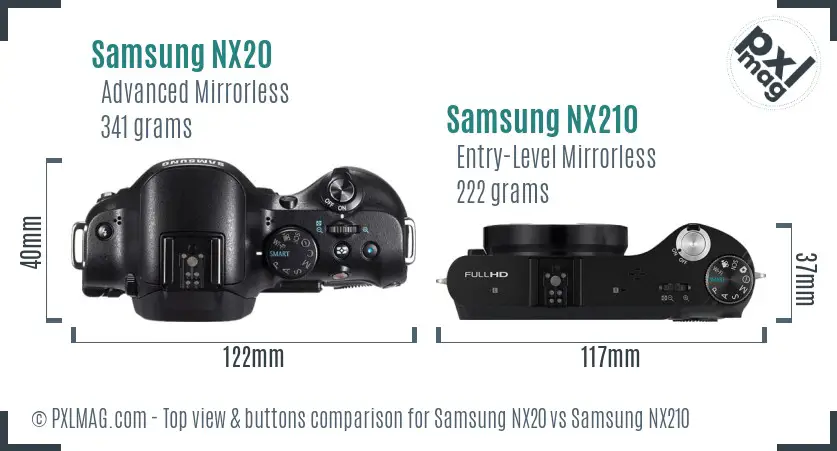 Samsung NX20 vs Samsung NX210 top view buttons comparison