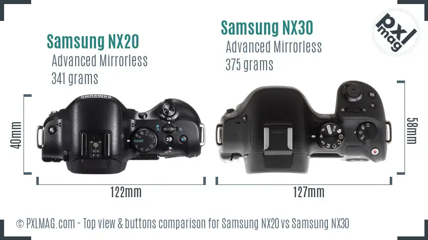 Samsung NX20 vs Samsung NX30 top view buttons comparison