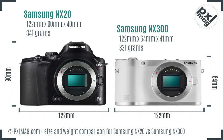 Samsung NX20 vs Samsung NX300 size comparison