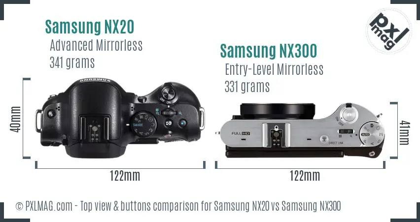 Samsung NX20 vs Samsung NX300 top view buttons comparison