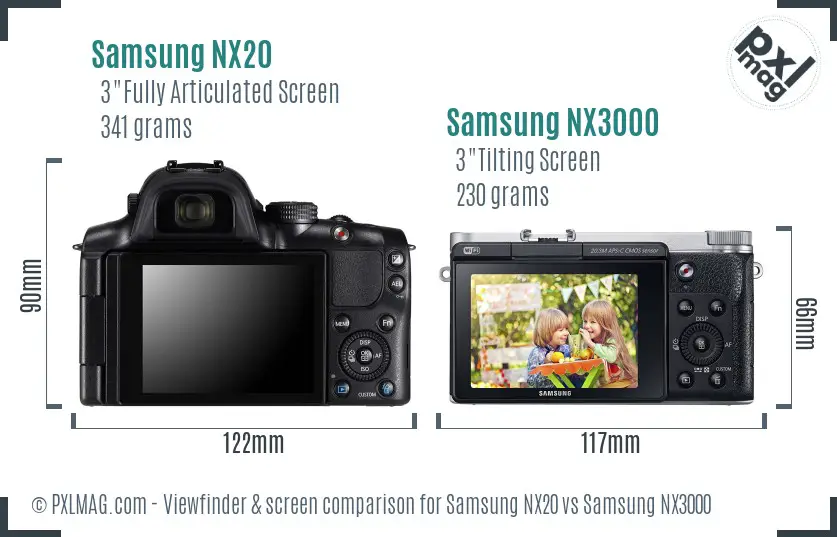 Samsung NX20 vs Samsung NX3000 Screen and Viewfinder comparison