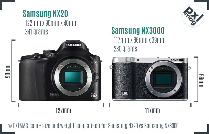 Samsung NX20 vs Samsung NX3000 size comparison